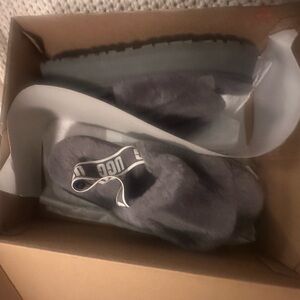 UGG Gray Fluffy Slippers